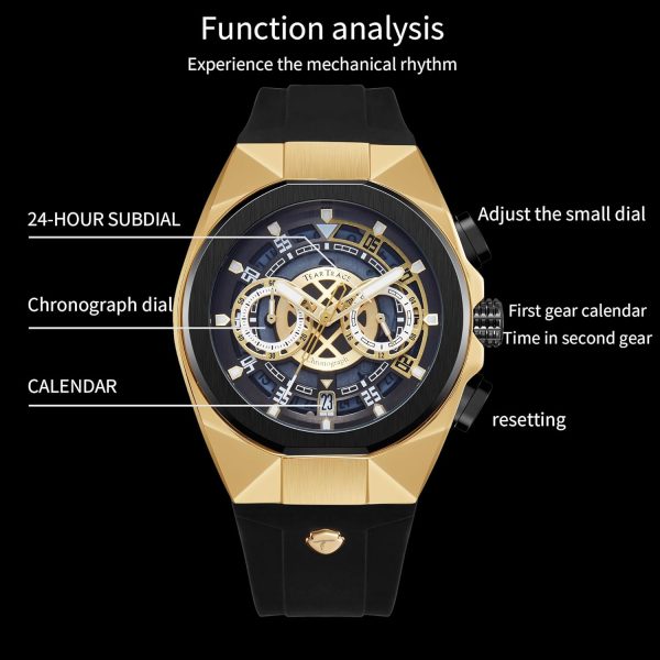 Mens Watches Analog Waterproof Fashion Date Wrist Watch, Skeleton Tonneau Watches for Men with Chronograph,Ideal for Sports Enthusiasts & Daily Wear - Perfect Gifts for Men - Image 34