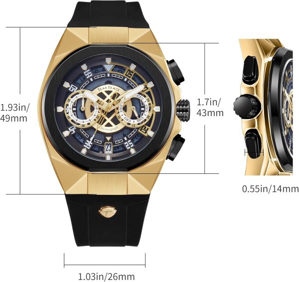 Mens Watches Analog Waterproof Fashion Date Wrist Watch, Skeleton Tonneau Watches for Men with Chronograph,Ideal for Sports Enthusiasts & Daily Wear - Perfect Gifts for Men - Image 35
