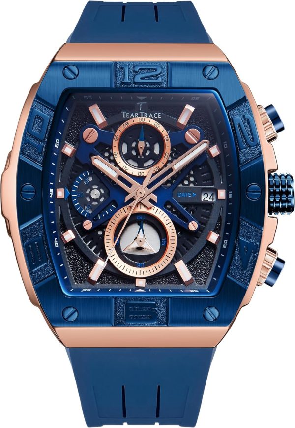 Mens Watches Analog Waterproof Fashion Date Wrist Watch, Skeleton Tonneau Watches for Men with Chronograph,Ideal for Sports Enthusiasts & Daily Wear - Perfect Gifts for Men - Image 37