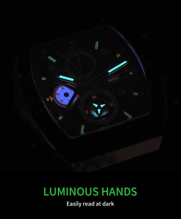 Mens Watches Analog Waterproof Fashion Date Wrist Watch, Skeleton Tonneau Watches for Men with Chronograph,Ideal for Sports Enthusiasts & Daily Wear - Perfect Gifts for Men - Image 42
