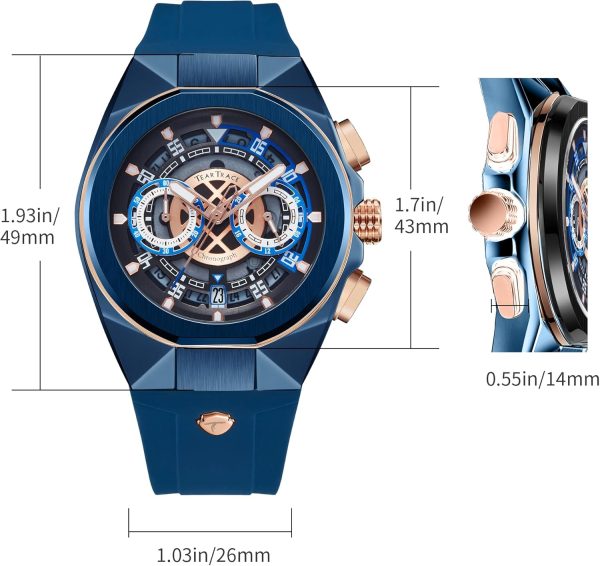 Mens Watches Analog Waterproof Fashion Date Wrist Watch, Skeleton Tonneau Watches for Men with Chronograph,Ideal for Sports Enthusiasts & Daily Wear - Perfect Gifts for Men - Image 50