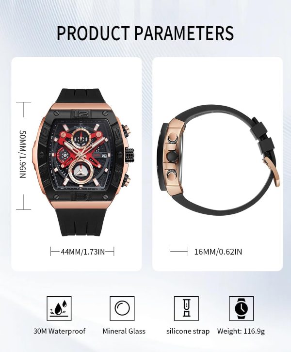 Mens Watches Analog Waterproof Fashion Date Wrist Watch, Skeleton Tonneau Watches for Men with Chronograph,Ideal for Sports Enthusiasts & Daily Wear - Perfect Gifts for Men - Image 55