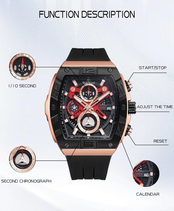 Mens Watches Analog Waterproof Fashion Date Wrist Watch, Skeleton Tonneau Watches for Men with Chronograph,Ideal for Sports Enthusiasts & Daily Wear - Perfect Gifts for Men - Image 56