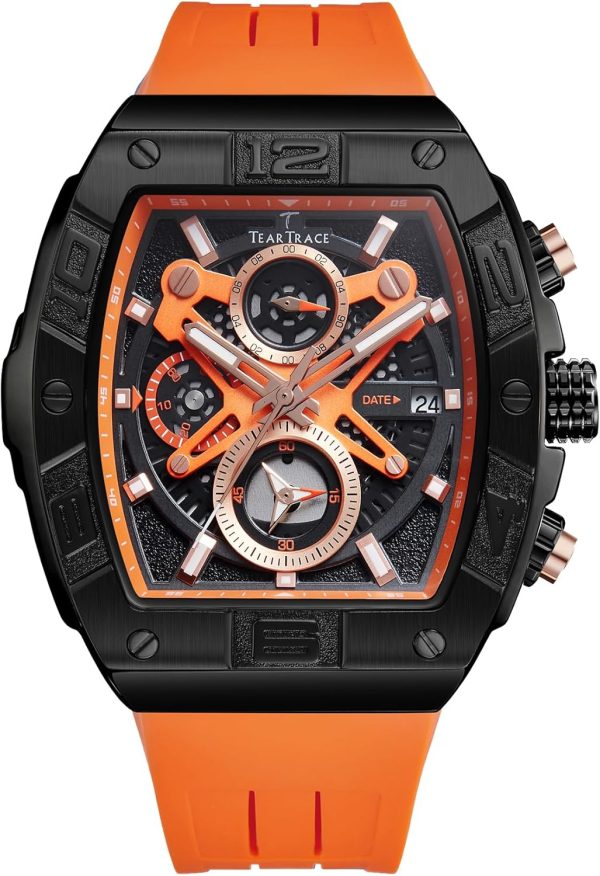 Mens Watches Analog Waterproof Fashion Date Wrist Watch, Skeleton Tonneau Watches for Men with Chronograph,Ideal for Sports Enthusiasts & Daily Wear - Perfect Gifts for Men - Image 58