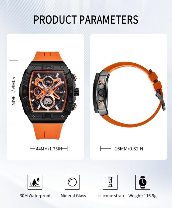 Mens Watches Analog Waterproof Fashion Date Wrist Watch, Skeleton Tonneau Watches for Men with Chronograph,Ideal for Sports Enthusiasts & Daily Wear - Perfect Gifts for Men - Image 60