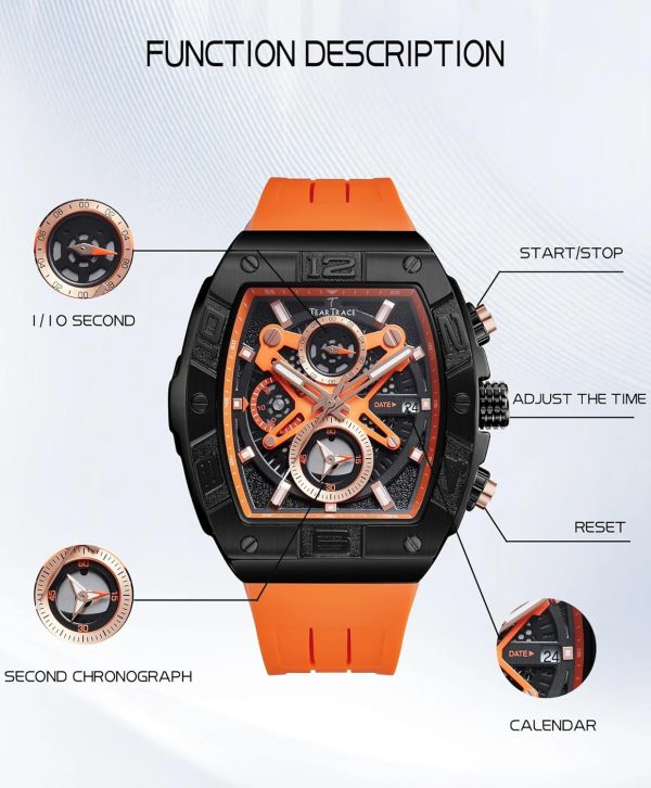 Mens Watches Analog Waterproof Fashion Date Wrist Watch, Skeleton Tonneau Watches for Men with Chronograph,Ideal for Sports Enthusiasts & Daily Wear - Perfect Gifts for Men - Image 61