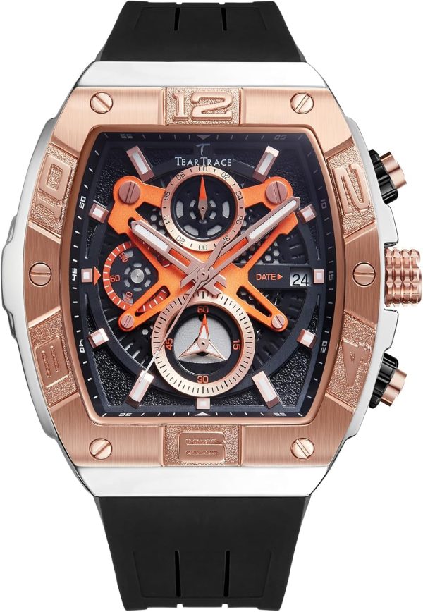 Mens Watches Analog Waterproof Fashion Date Wrist Watch, Skeleton Tonneau Watches for Men with Chronograph,Ideal for Sports Enthusiasts & Daily Wear - Perfect Gifts for Men - Image 63