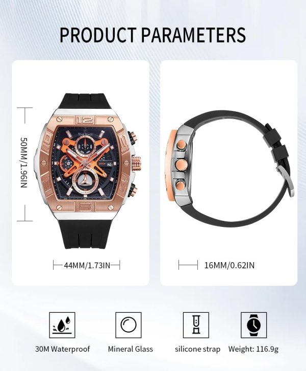Mens Watches Analog Waterproof Fashion Date Wrist Watch, Skeleton Tonneau Watches for Men with Chronograph,Ideal for Sports Enthusiasts & Daily Wear - Perfect Gifts for Men - Image 65