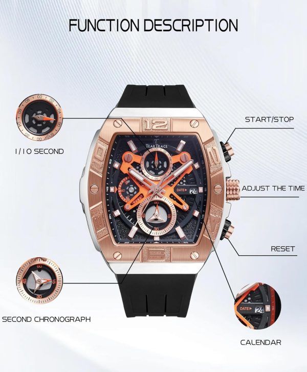 Mens Watches Analog Waterproof Fashion Date Wrist Watch, Skeleton Tonneau Watches for Men with Chronograph,Ideal for Sports Enthusiasts & Daily Wear - Perfect Gifts for Men - Image 66