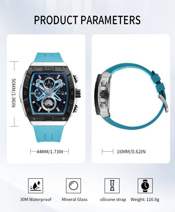 Mens Watches Analog Waterproof Fashion Date Wrist Watch, Skeleton Tonneau Watches for Men with Chronograph,Ideal for Sports Enthusiasts & Daily Wear - Perfect Gifts for Men - Image 70