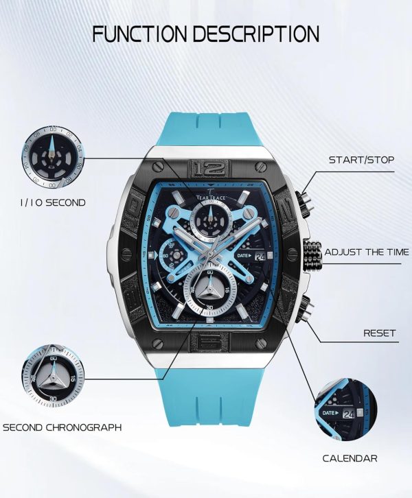 Mens Watches Analog Waterproof Fashion Date Wrist Watch, Skeleton Tonneau Watches for Men with Chronograph,Ideal for Sports Enthusiasts & Daily Wear - Perfect Gifts for Men - Image 71