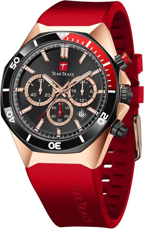 Watches for Men Luxury Chronograph 3ATM Waterproof Quartz Sport Wrist Watches Multifunctional with Silicone Strap Casual Work Mens Watches