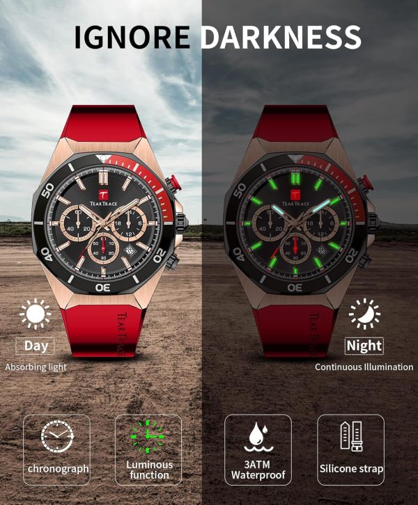 Watches for Men Luxury Chronograph 3ATM Waterproof Quartz Sport Wrist Watches Multifunctional with Silicone Strap Casual Work Mens Watches - Image 4
