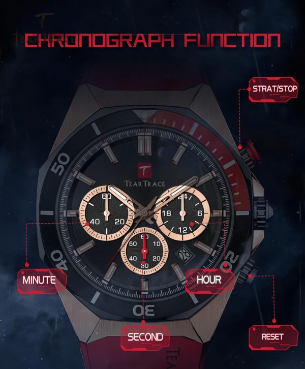 Watches for Men Luxury Chronograph 3ATM Waterproof Quartz Sport Wrist Watches Multifunctional with Silicone Strap Casual Work Mens Watches - Image 5