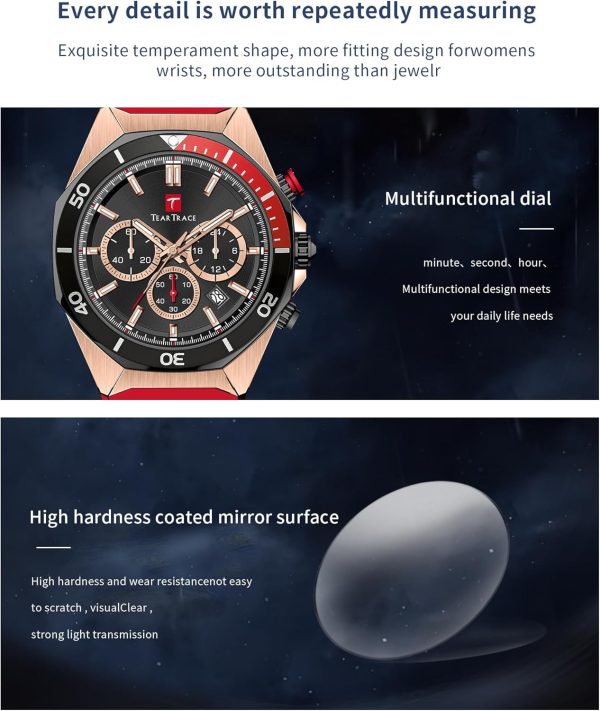 Watches for Men Luxury Chronograph 3ATM Waterproof Quartz Sport Wrist Watches Multifunctional with Silicone Strap Casual Work Mens Watches - Image 8