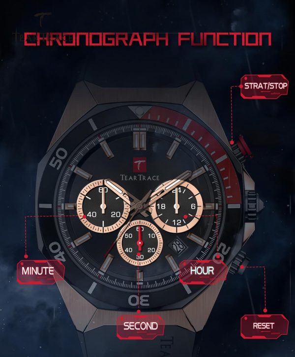 Watches for Men Luxury Chronograph 3ATM Waterproof Quartz Sport Wrist Watches Multifunctional with Silicone Strap Casual Work Mens Watches - Image 14
