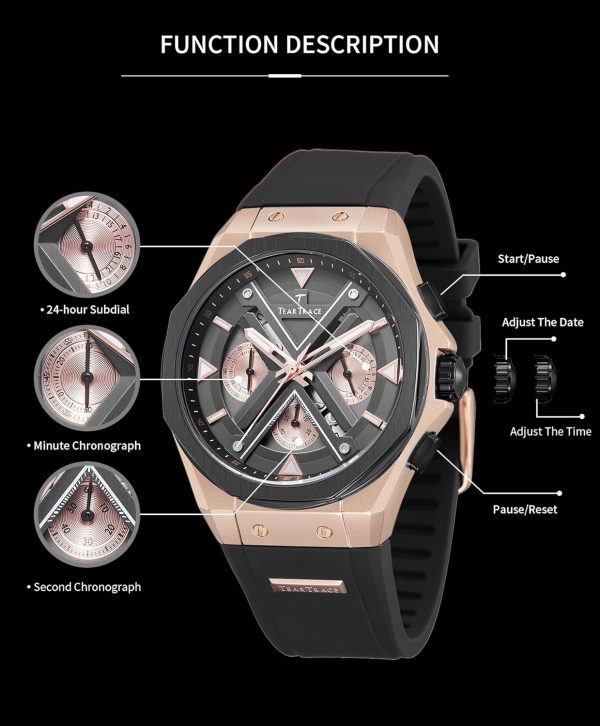 Watches for Men Luxury Chronograph 3ATM Waterproof Quartz Sport Wrist Watches Multifunctional with Silicone Strap Casual Work Mens Watches - Image 22