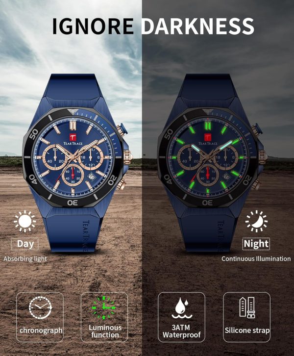 Watches for Men Luxury Chronograph 3ATM Waterproof Quartz Sport Wrist Watches Multifunctional with Silicone Strap Casual Work Mens Watches - Image 31