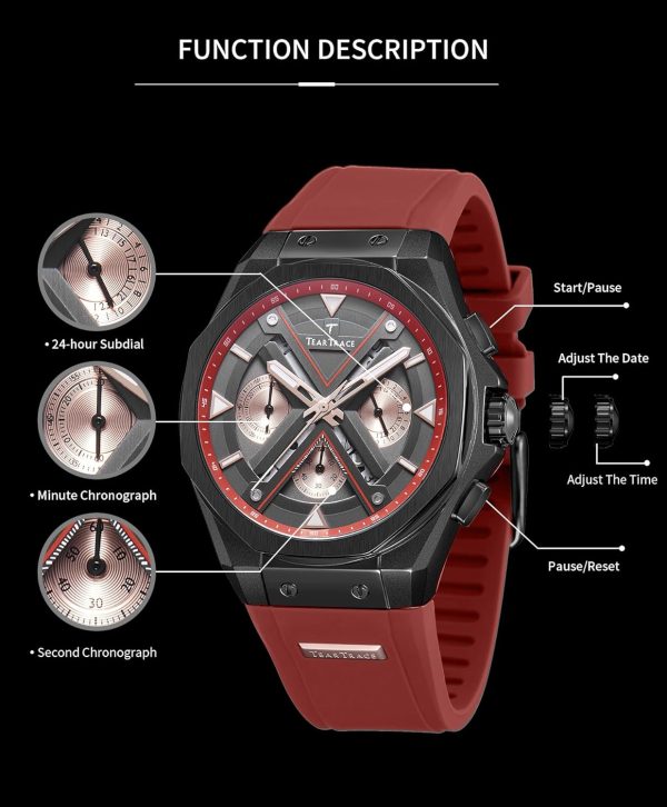 Watches for Men Luxury Chronograph 3ATM Waterproof Quartz Sport Wrist Watches Multifunctional with Silicone Strap Casual Work Mens Watches - Image 40