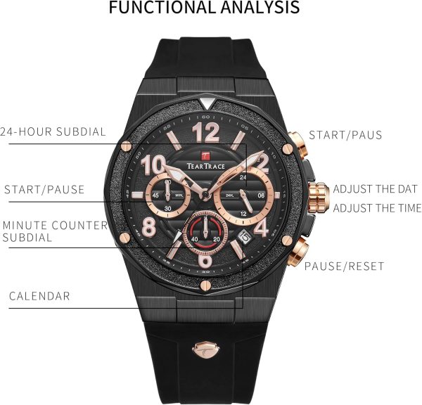 Watches for Men Luxury Chronograph 3ATM Waterproof Quartz Sport Wrist Watches Multifunctional with Silicone Strap Casual Work Mens Watches - Image 51