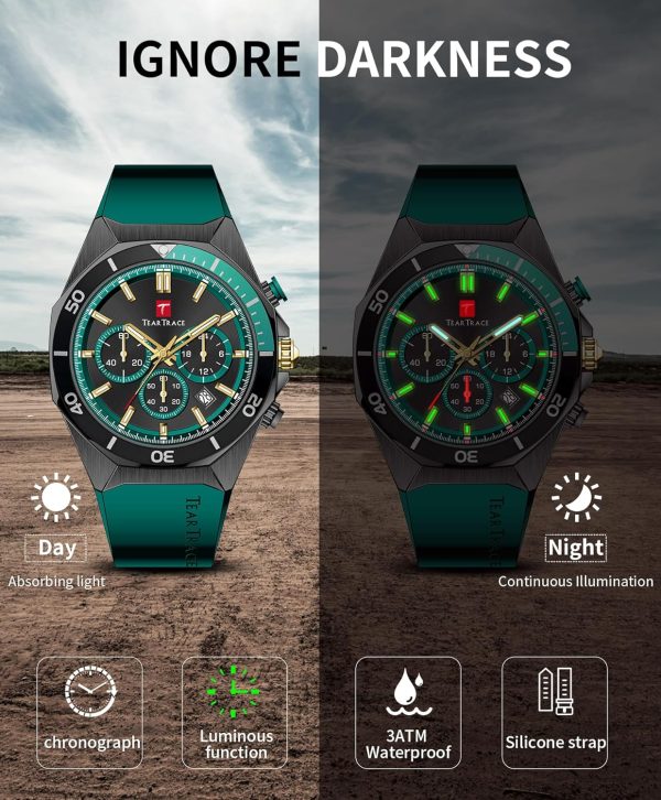 Watches for Men Luxury Chronograph 3ATM Waterproof Quartz Sport Wrist Watches Multifunctional with Silicone Strap Casual Work Mens Watches - Image 63