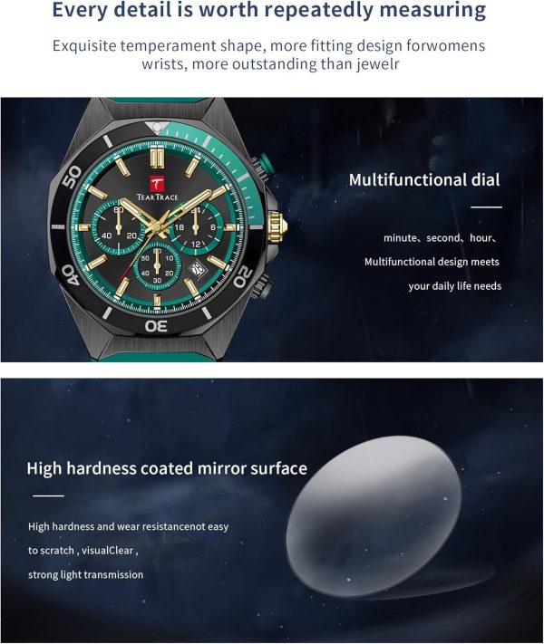 Watches for Men Luxury Chronograph 3ATM Waterproof Quartz Sport Wrist Watches Multifunctional with Silicone Strap Casual Work Mens Watches - Image 67
